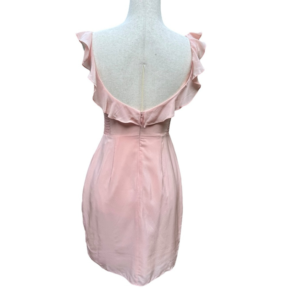 Amanda Uprichard Petal Pink Blush 100% Silk Mini Dress Small Ruffle V-Neck - Picture 8 of 12